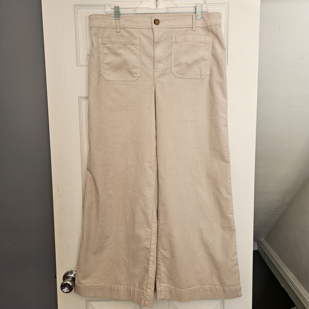 LOFT Cream Curvy Wide-Leg Corduroy Trousers